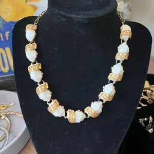 Vintage gold tone and white statement necklace